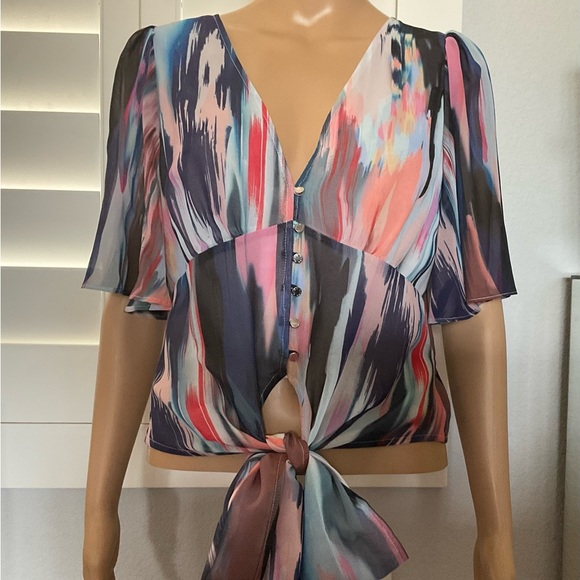BEBE MULTI-COLOR WRAP TOP - Picture 1 of 7